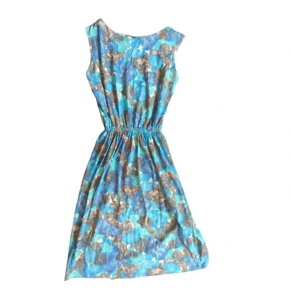 Vintage 50s Blue Brown Button Dress Vintage size 14 - Picture 7 of 9